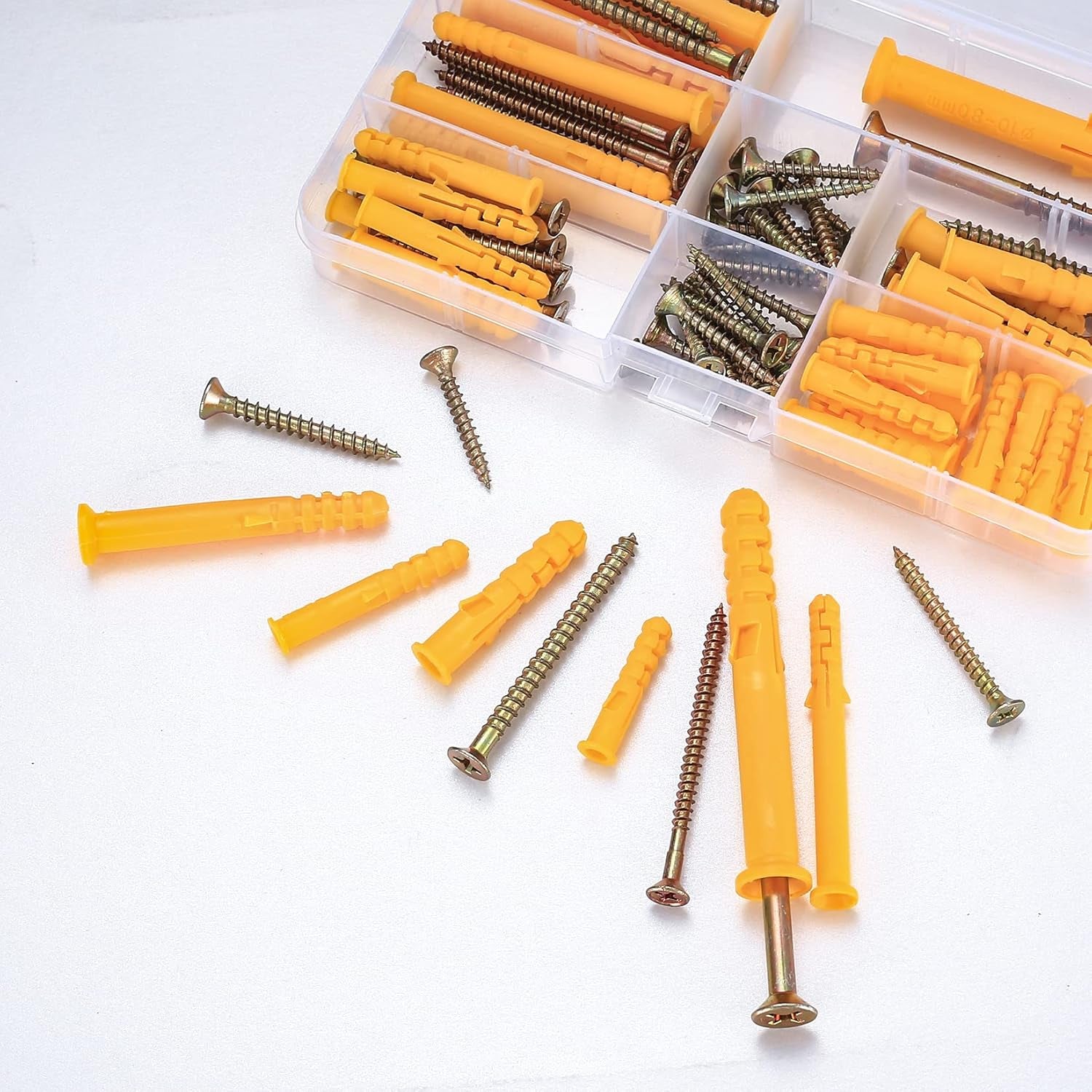 88 Pcs Wall Plugs and Screws Set(44 Masonry Self Tapping Screws, 44 Expansion Pipe Anchor Bolts), M6/M8/M10 Heavy Duty Wood Screw and Wall Plugs Kit for Brick, Concrete, Masonry, Drywall