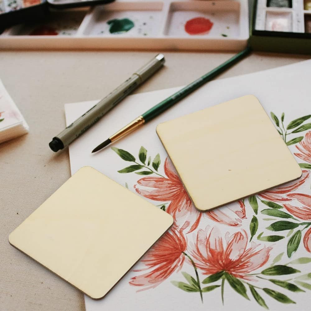 Wood Pieces 80 Pcs 7.6Cm Wood Board Wooden Squares Cutout Tiles, Natural Rustic Craft Wood for Home Decoration, DIY Supplies