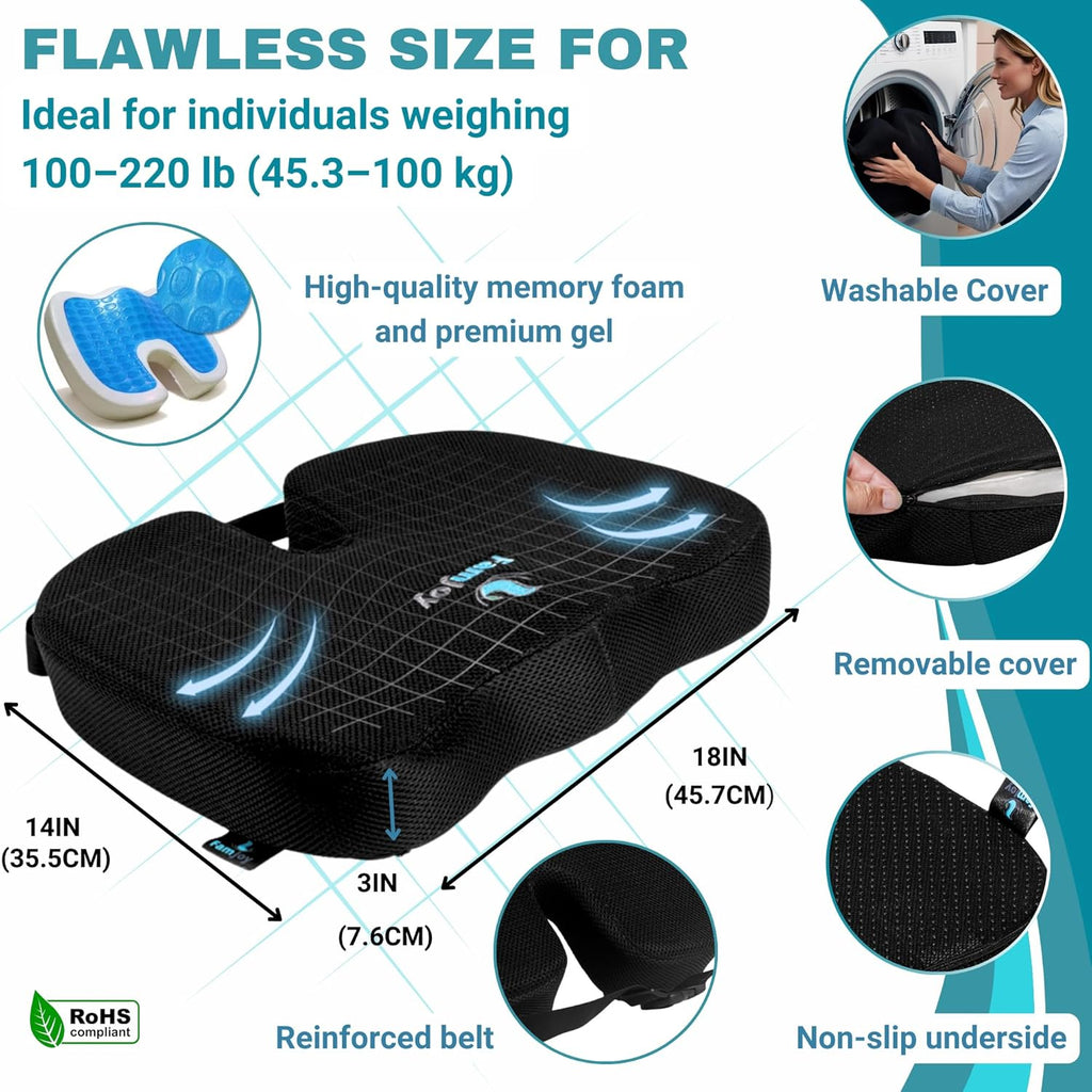 Premium Gel Memory Foam Seat & Back Cushion – Lumbar & Coccyx Support for Office, Car & Gaming Chair – Ultimate Comfort & Posture Relief