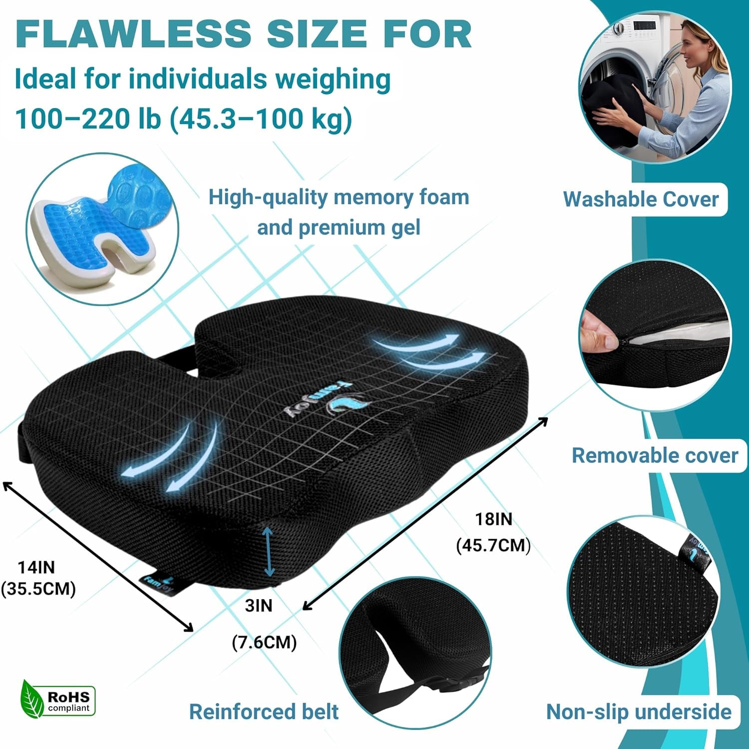 Premium Gel Memory Foam Seat & Back Cushion – Lumbar & Coccyx Support for Office, Car & Gaming Chair – Ultimate Comfort & Posture Relief