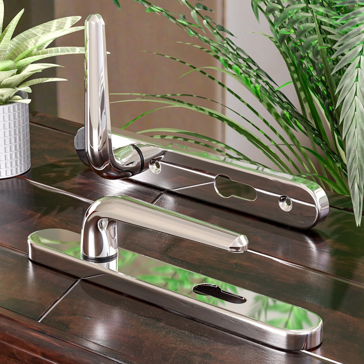 1 Set Polished Chrome UPVC Door Handle Set Stainless Steels 304, 92Mm Backset,122Mm Screw Hole Distance, 219Mm Plate Length Front Door Handles for UPVC Door