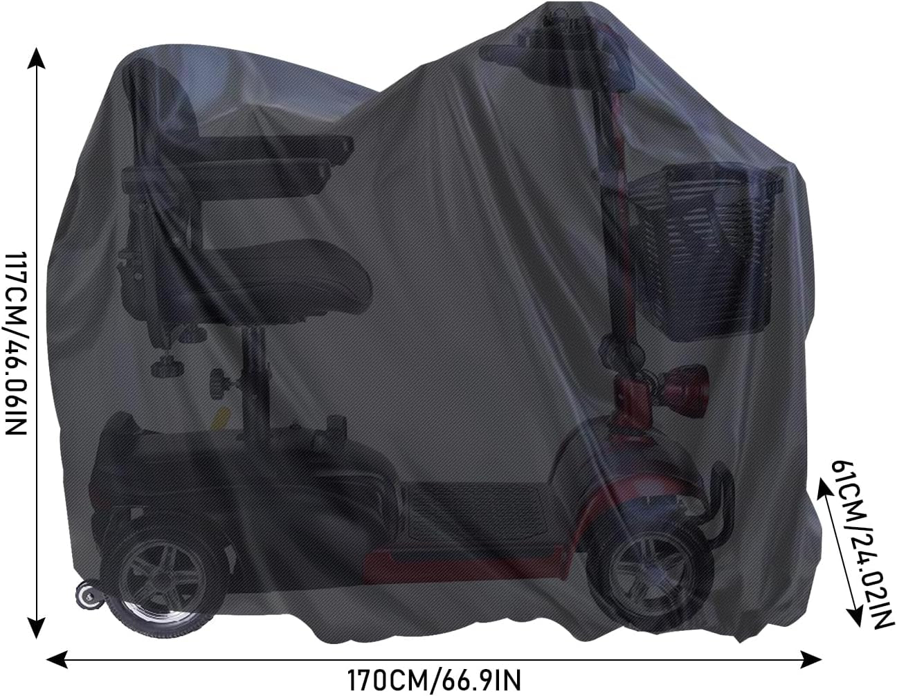 170X61X117 Cm Mobility Scooter Cover Waterproof, 420D Heavy Duty Wheelchair Storage Protective Cover Outdoor, Disability Scooter with Elastic Band Protect from Snow Rain Sun Dust