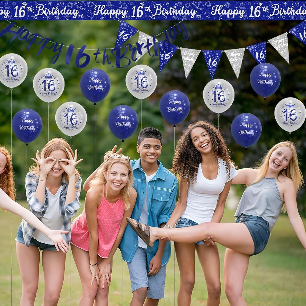 Blue Silver 16Th Birthday Decorations for Boys - Navy Silver Happy 16Th Decorations by