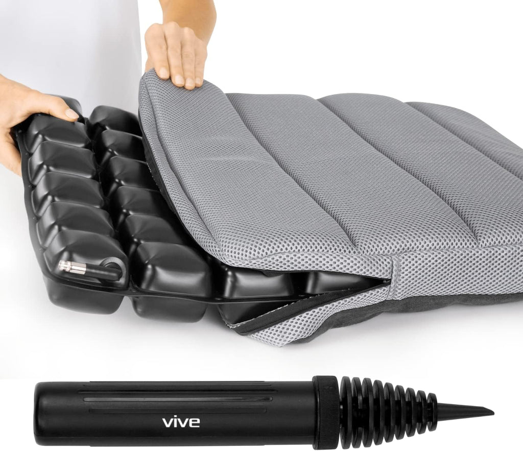 Air Seat Cushion - Pressure Relief Back Support Pad for Tailbone, Sciatica, Coccyx Pain - Orthopedic Seating for Car, Office Chair, Wheelchair, Travel - Portable and Inflatable - Soft or Firm