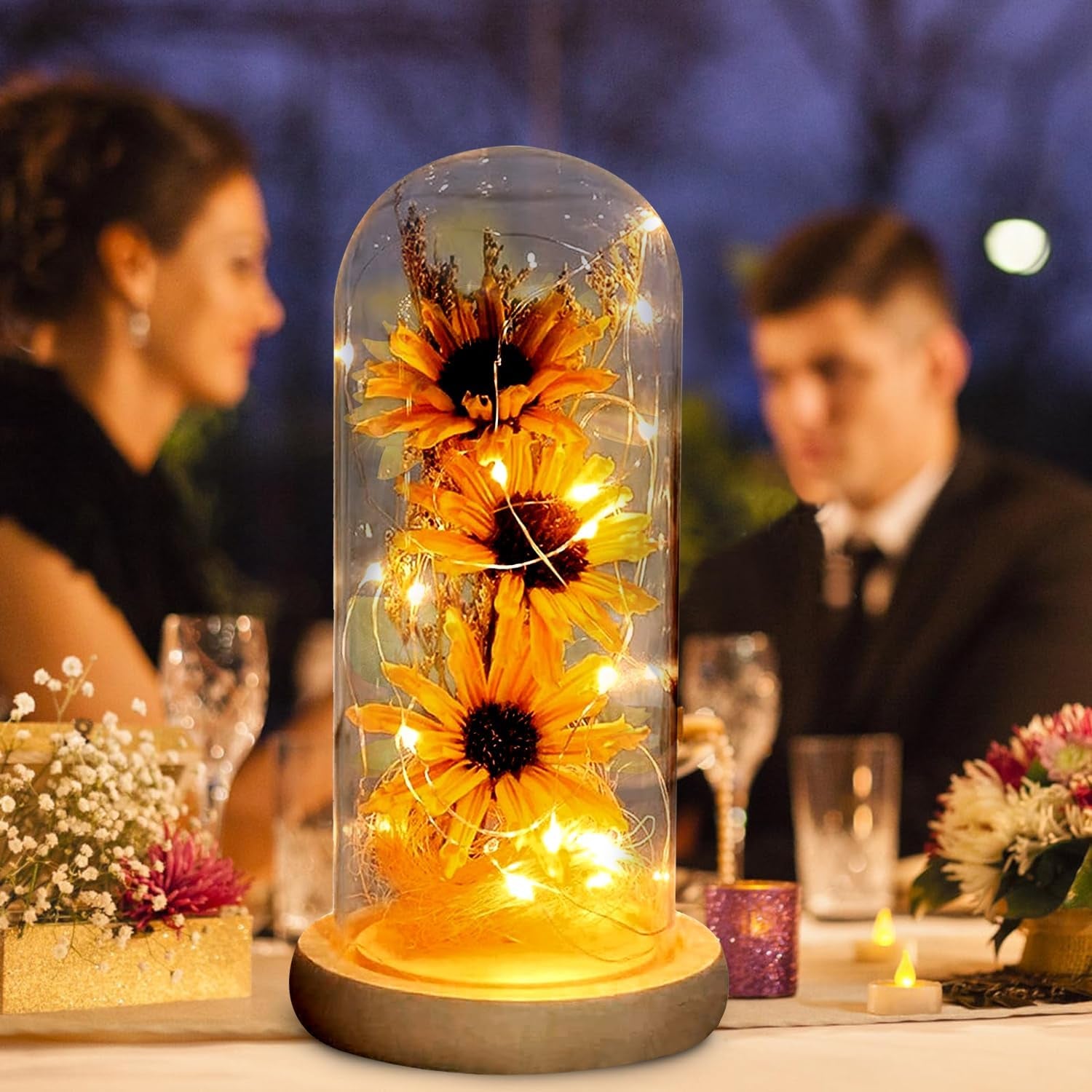 Sunflower Gifts for Women, Sunflower in Glass Dome, Eternal Flower with Led Light Strip, Sunflower Light Home Decoration Romantic Gifts for Valentine'S Day Mother'S Day Anniversary Birthday Christmas