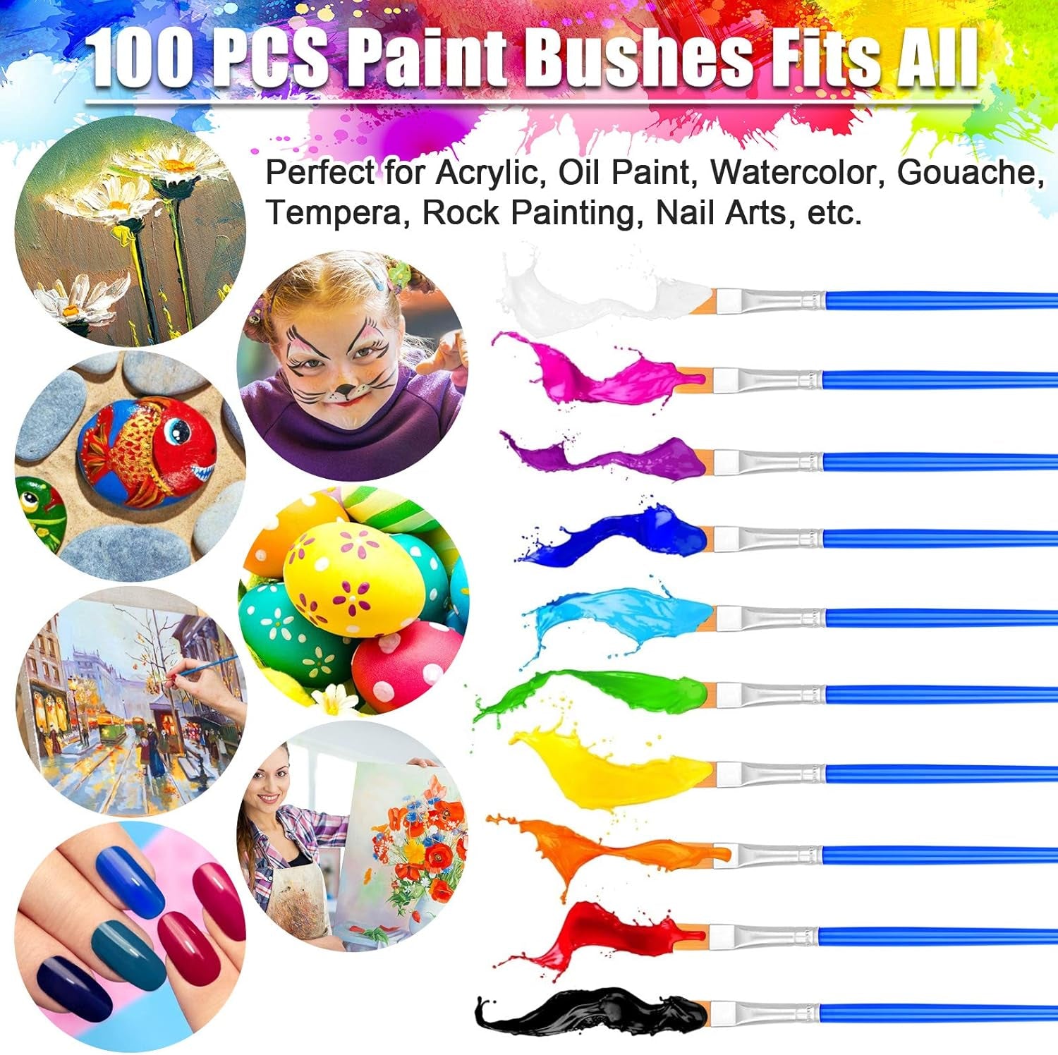100Pcs Paint Brushes for Kids,  Flat Paint Brush Bulk Small Paint Brushes Set for Acrylic Painting and Crafting