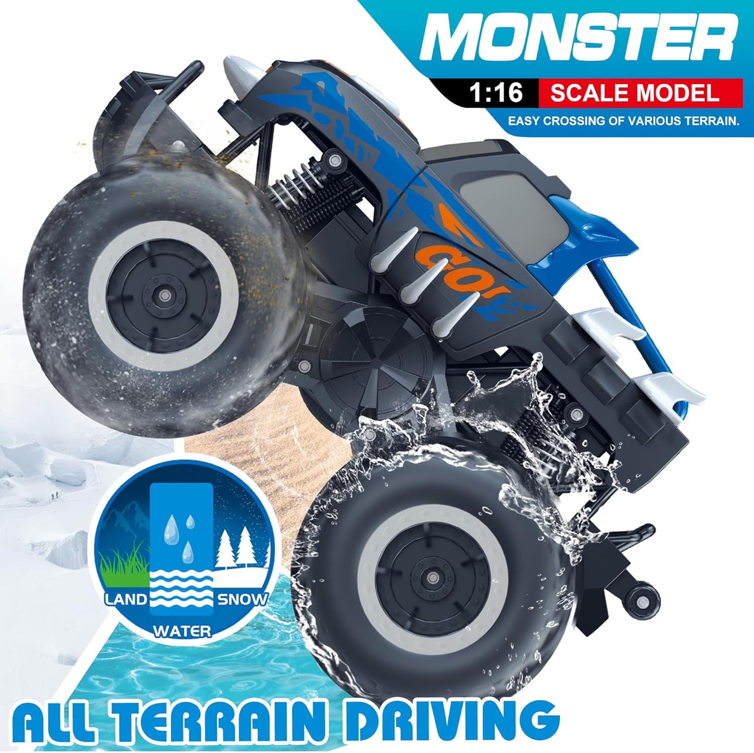 1:16 Waterproof Monster Truck Pickup Toys RC Cars Amphibious Remote Control Car Truck 4WD All Terrain Off-Road Toy for 4 5 6 7 8 9 10 11 12 Year Old Boys Girls Toys Gifts Presents
