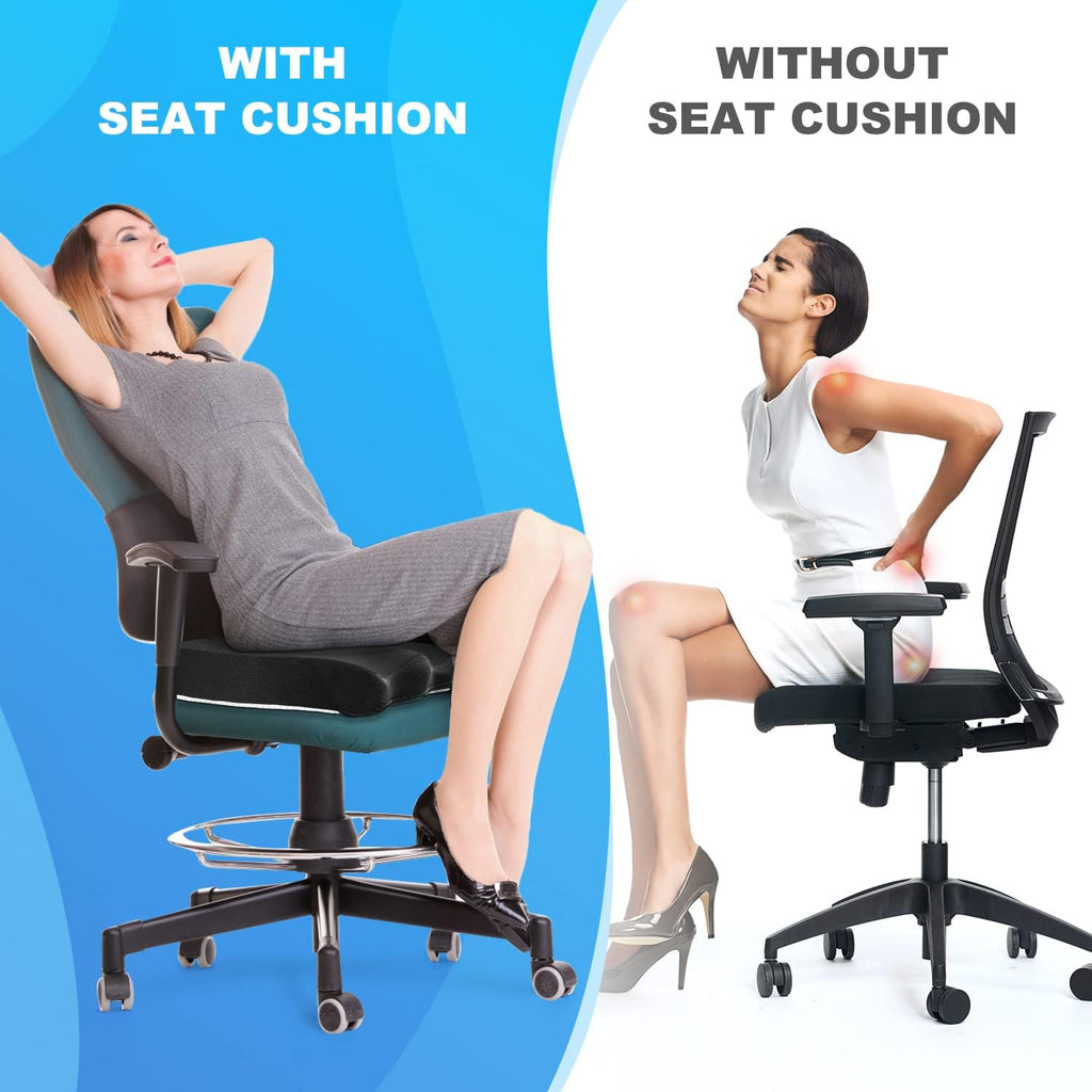 Seat Cushion for Office Chair Breathable Seat Pads, Memory Foam for Pain Relief, Non-Slip Coccyx Cushion Washable Removable Cover for Desk Chair/Car Seat/Gaming Chair/Wheelchair,Black