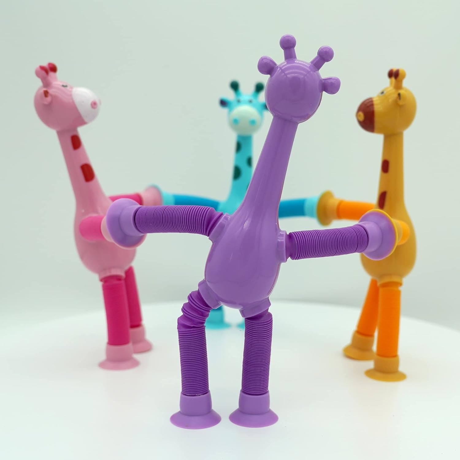 4 Pieces LED Telescopic Suction Cup Giraffe Toy,S | Easter Basket Stuffers, Shape Changing Telescopic Tube Fidget Toys: Pop Fidget Tubes Sensory Toys for Girls Boy