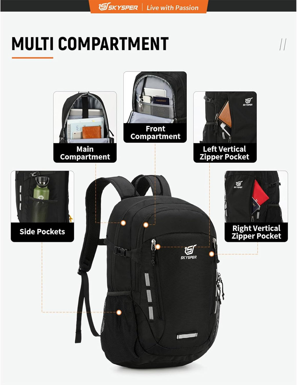 Hiking Backpack 30L Lightweight Travel Backpack Hiking Day Pack for Men Women(Black)