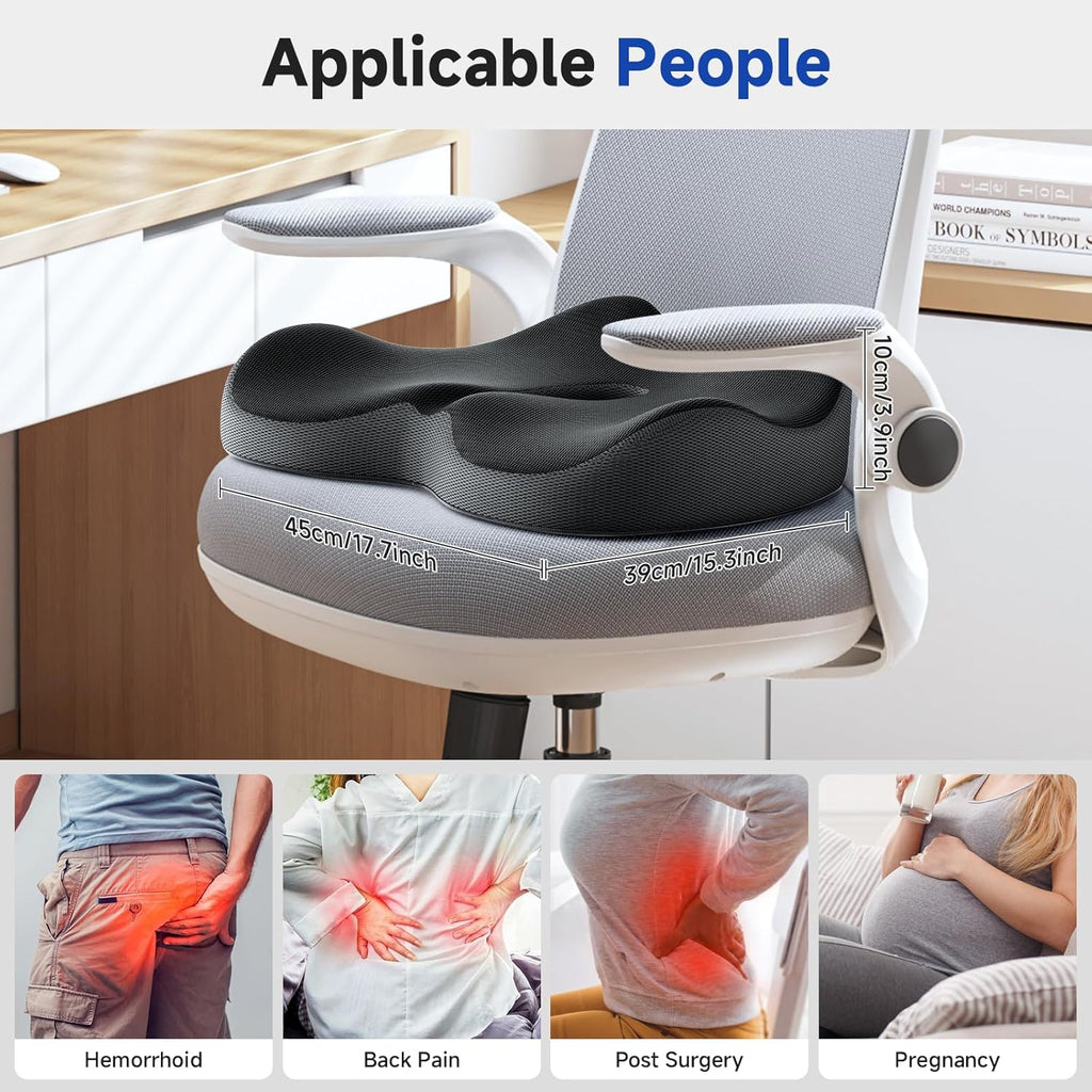 Seat Cushion for Office Chair, Donut Cushion for Hemorrhoids, Ergonomic Coccyx Cushion for Sciatica & Tailbone Pain Relief, Donut Pillow - Black&Grey