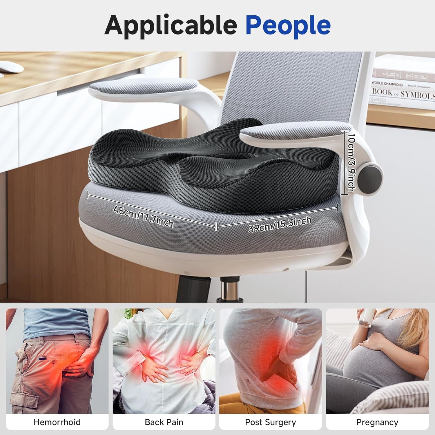 Seat Cushion for Office Chair, Donut Cushion for Hemorrhoids, Ergonomic Coccyx Cushion for Sciatica & Tailbone Pain Relief, Donut Pillow - Black&Grey