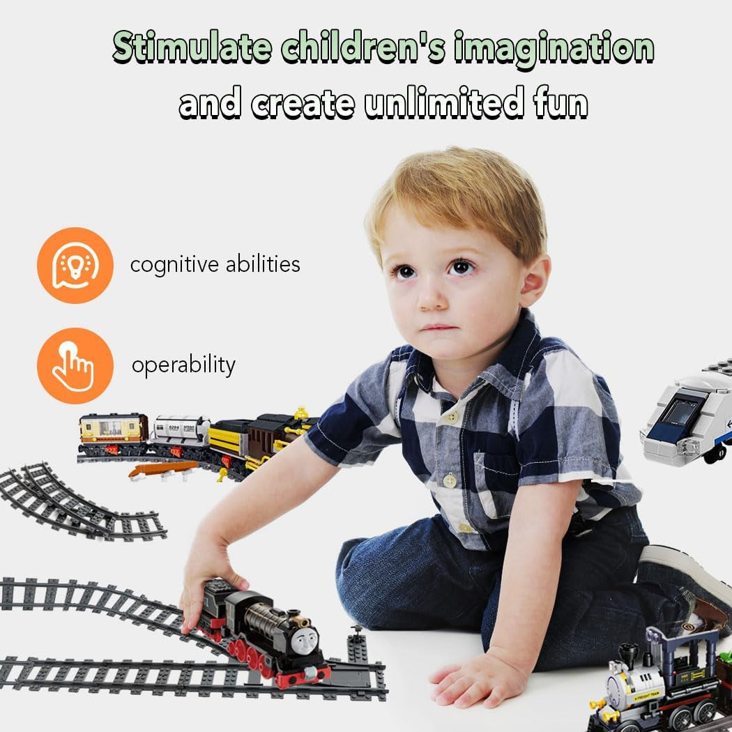 28PCS City Train Tracks, Classic Train Tracks Accessories, Railroad Building Toy Compatible with All Major Brand - 18 Curved, 8 Straight, 1 Right Turnout, 1 Left Turnout