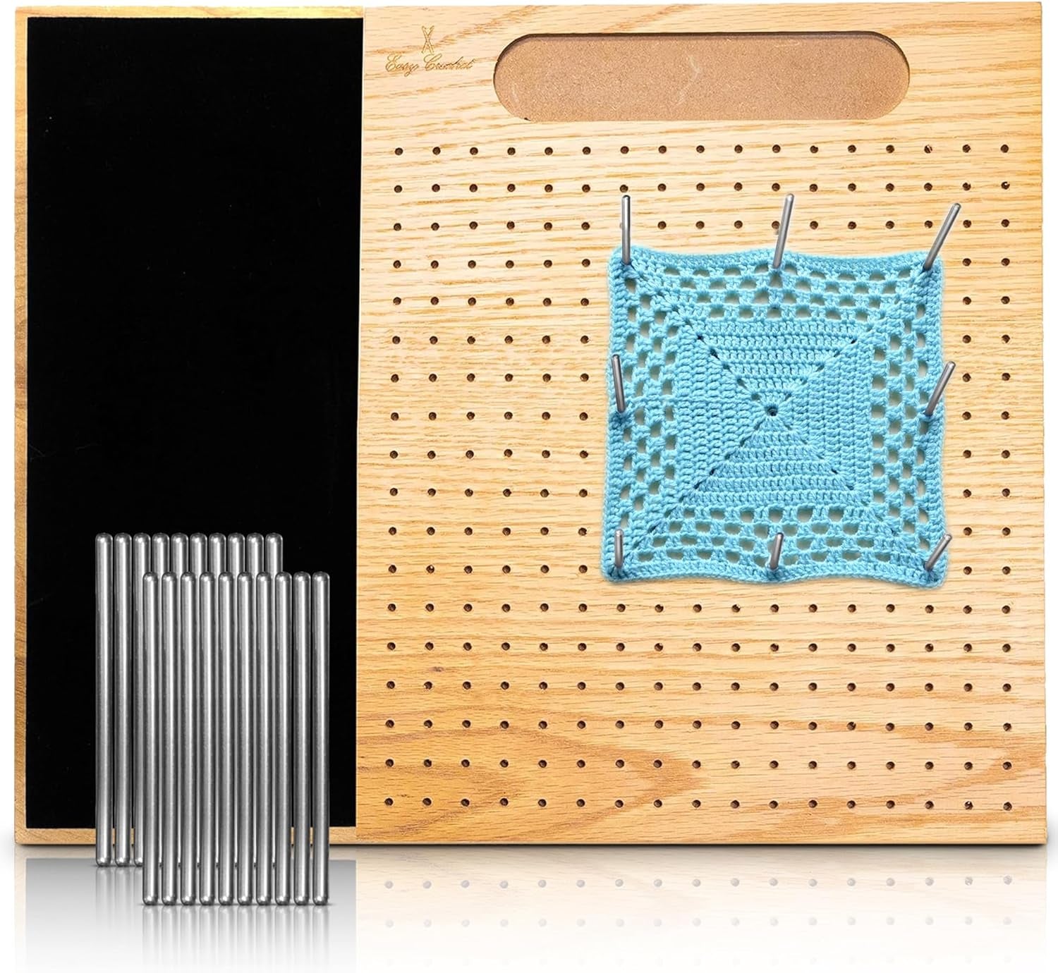 - Blocking Board for Crochet and Knitting - Wooden Blocking Mats for Knitting 20 Stainless Steel Pins and Pin Holder | Bonus Crochet E-Book - 11 X 9 Inches