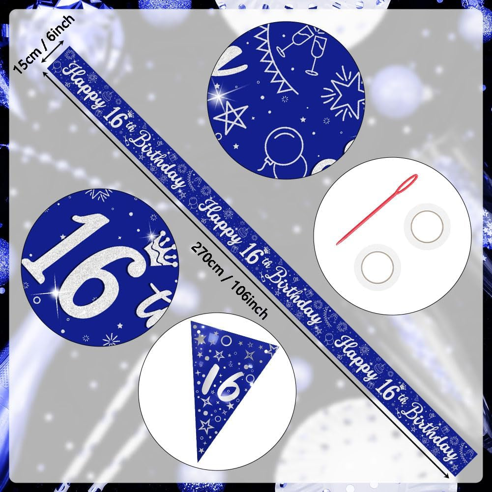 Blue Silver 16Th Birthday Decorations for Boys - Navy Silver Happy 16Th Decorations by