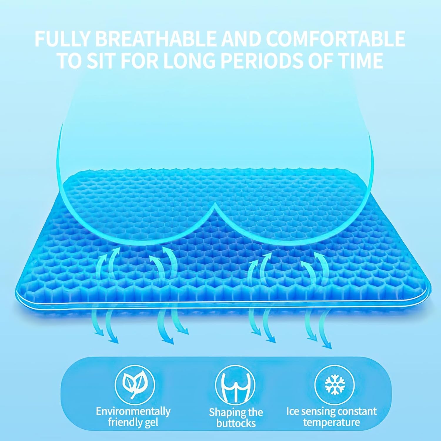 Soft Sitter, TPE Cooling Gel Silicone Seat Cushion, Honeycomb Structure, Durable, Breathable, Gel Seat Cushion for Home Office and Car Chair