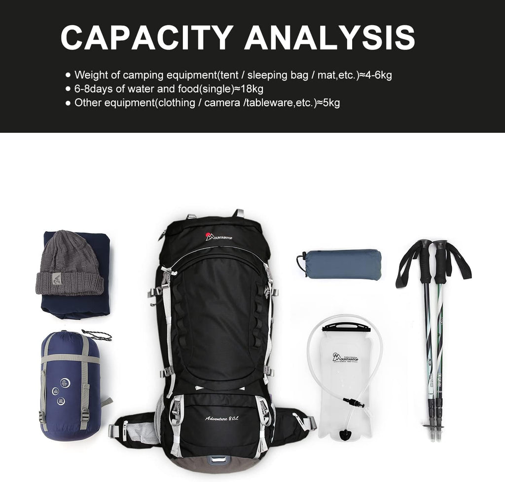 80L Internal Frame Backpack for Man & Women Backpacking Hiking Backpack with Rain Cover