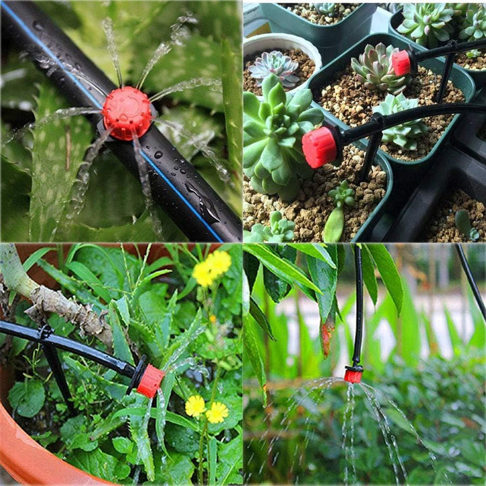 200Pcs 1/4Inch Adjustable Micro Drip Irrigation System Watering Sprinklers Anti-Clogging Emitter Dripper Red Garden Supplies