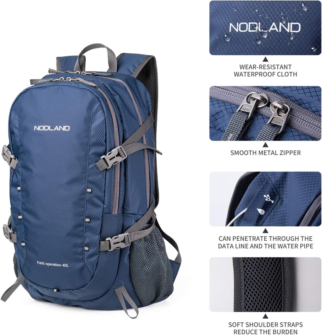 NODLAND Lightweight Backpack Travel 40L Foldable Water-Resistant Daypack, Hiking Outdoor Camping Rucksack for Men Women