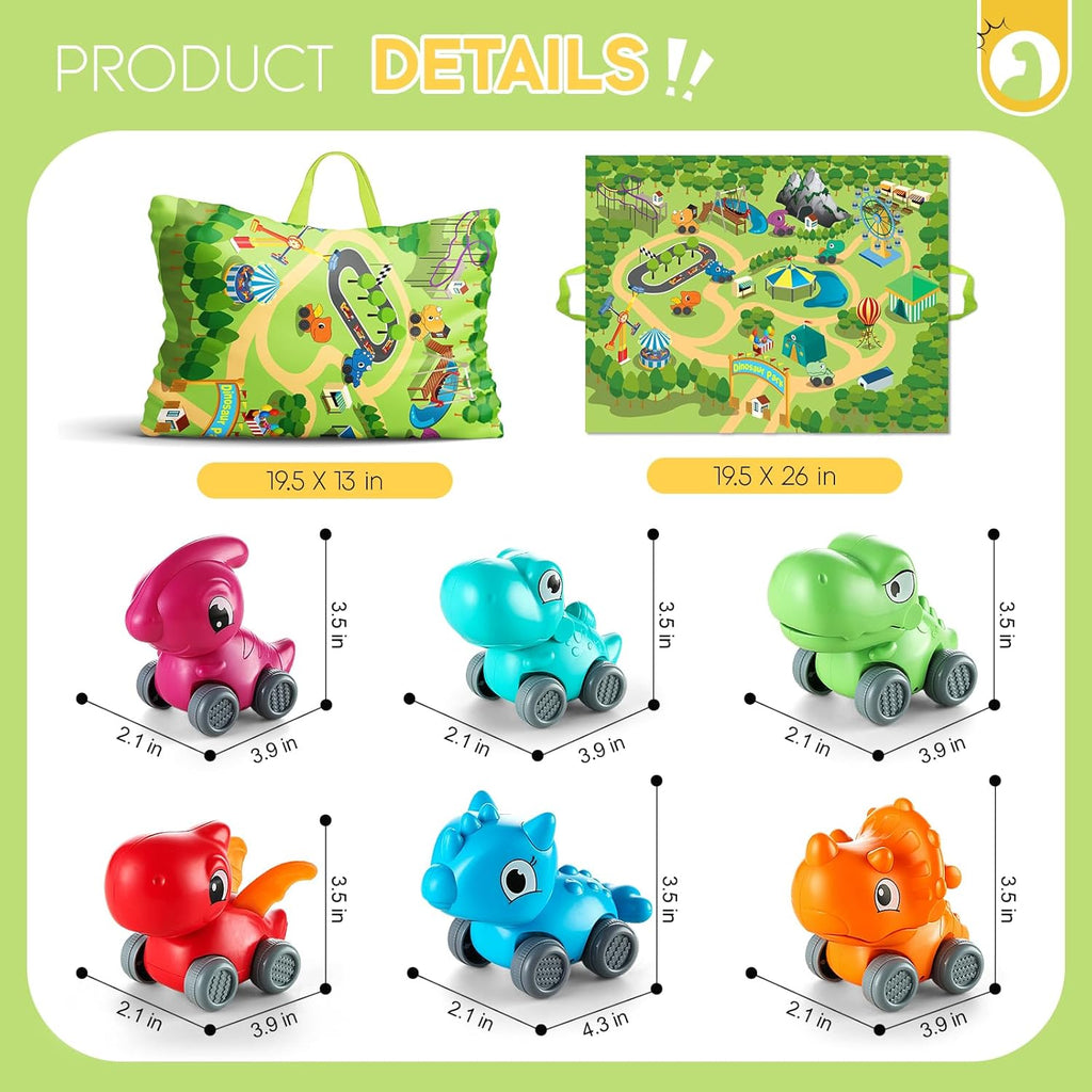 Baby Dinosaur Car Toys with Playmat/Storage Bag|1St Birthday Gifts for Toddler Age 1-2|Baby Toys for 1 2 3 Year Old Boy|1 2 Year Old Boy Gift for Infant 12-18 Month