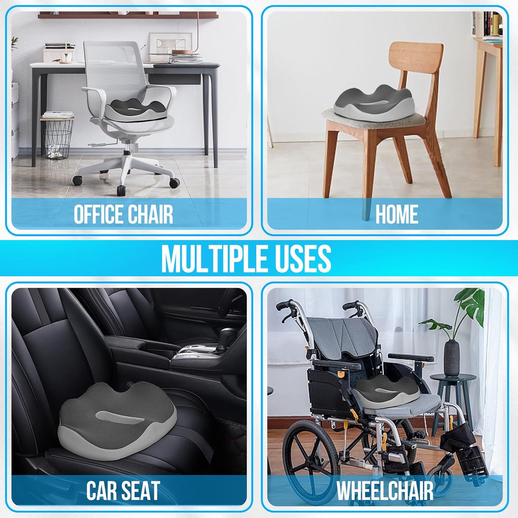 Memory Foam Seat Cushion,Thick Cushions for Office Desk Chair, Wheelchair,Car, Airplane, Relieving Pressure Tailbone Sciatica Back Pain Coccyx Cushion for Long Sitting Office Workers