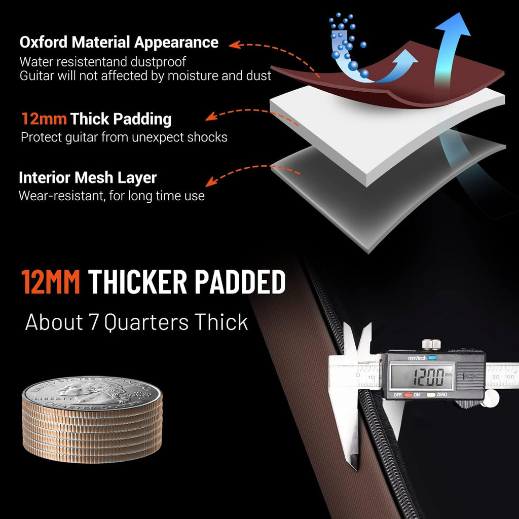 Guitar Bag Acoustic 40 41 42 Inch Guitar Case Upgraded Premium Version 12Mm Sponge Padded