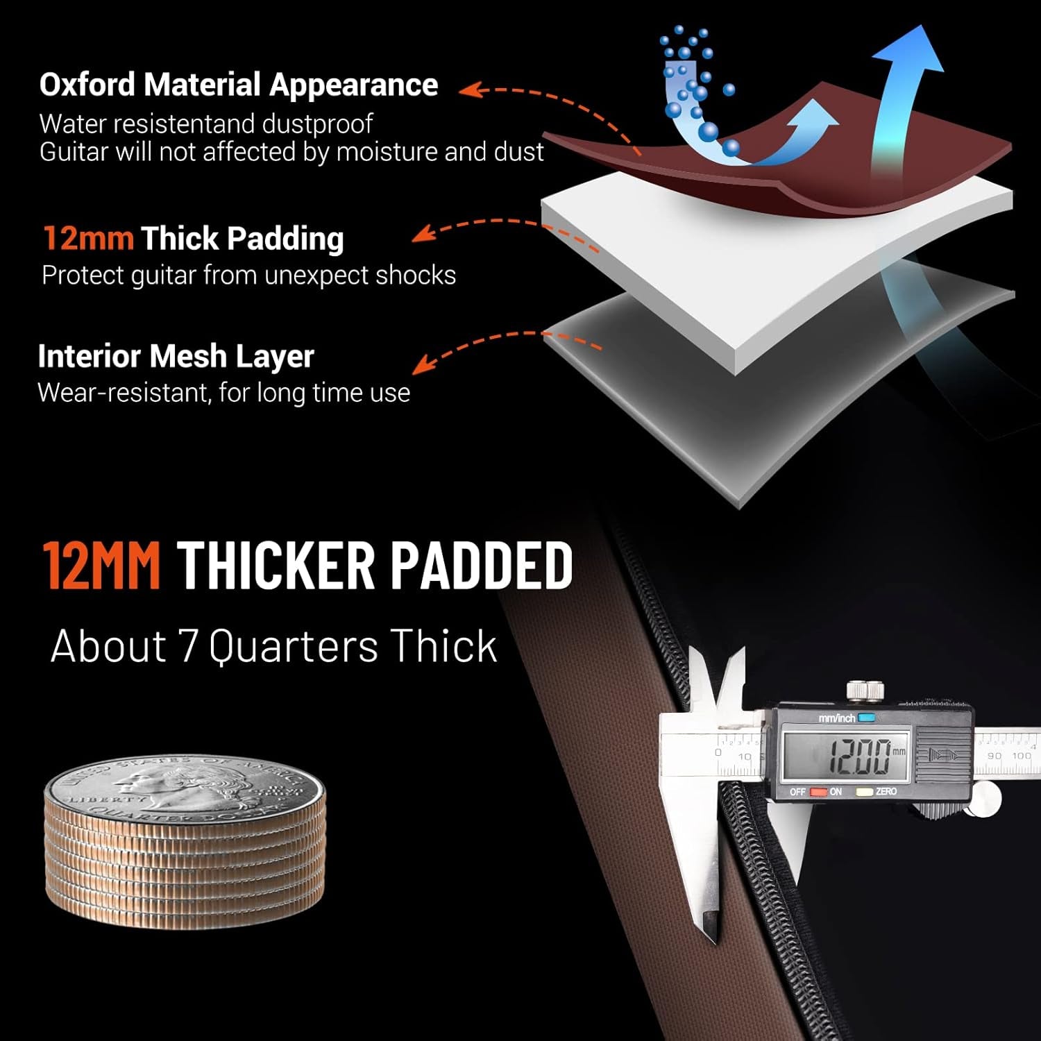 Guitar Bag Acoustic 40 41 42 Inch Guitar Case Upgraded Premium Version 12Mm Sponge Padded