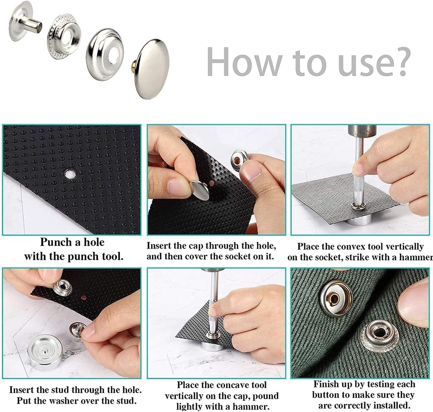200Pcs Snap Fastener Kit,  15Mm Heavy Duty Canvas Snap Button Stainless Steel Press Stud Cap with 3 Setting Tools for Boat Bag Leather DIY Craft