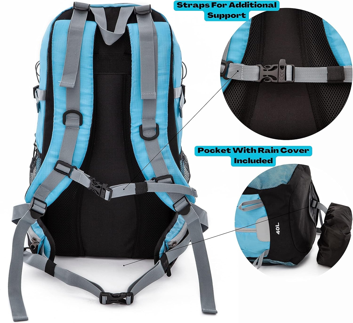 40L Hiking Backpack, Lightweight Waterproof Daypack with Rain Cover