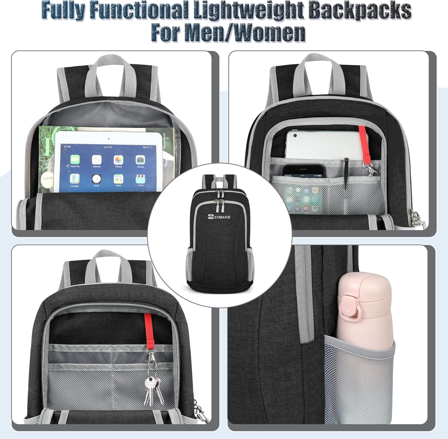 10L Ultra Lightweight Backpack:10L Hiking Backpacks - Small Light Weight Back Pack Outdoor Hiking Day Pack for Women Men (Black)