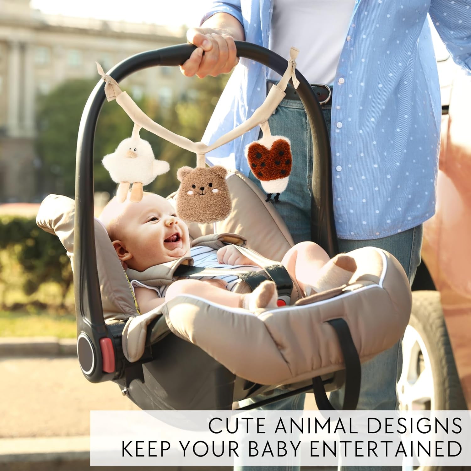 Hanging Car Seat Toy Chain for Babies 0-6 Months - Beautiful Carseat or Stroller Entertainment Toy with Rattles Makes a Great Soft Sensory Gift for Newborns/Infants