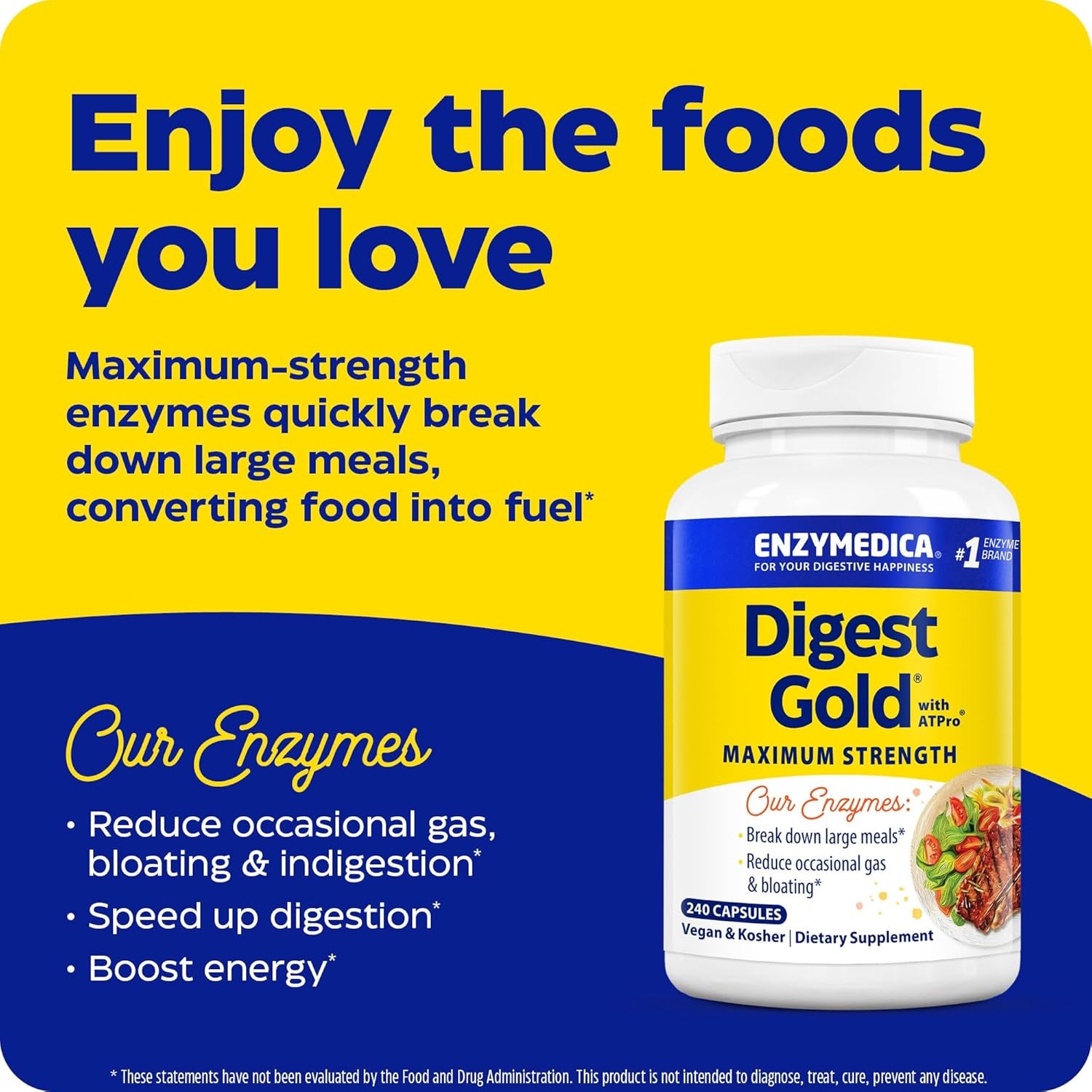 Digest Gold + Atpro, Maximum Strength Digestive Enzymes, Helps Digest Large Meals, for Gas and Bloating, 240 Capsules