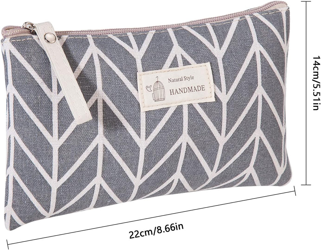 Canvas Cosmetic Bag, 2 PCS Portable Women Purses, Printed Makeup Bag Pouch Multifunctional Travel Toiletry Bag with Zipper for Cosmetics Keys Cards