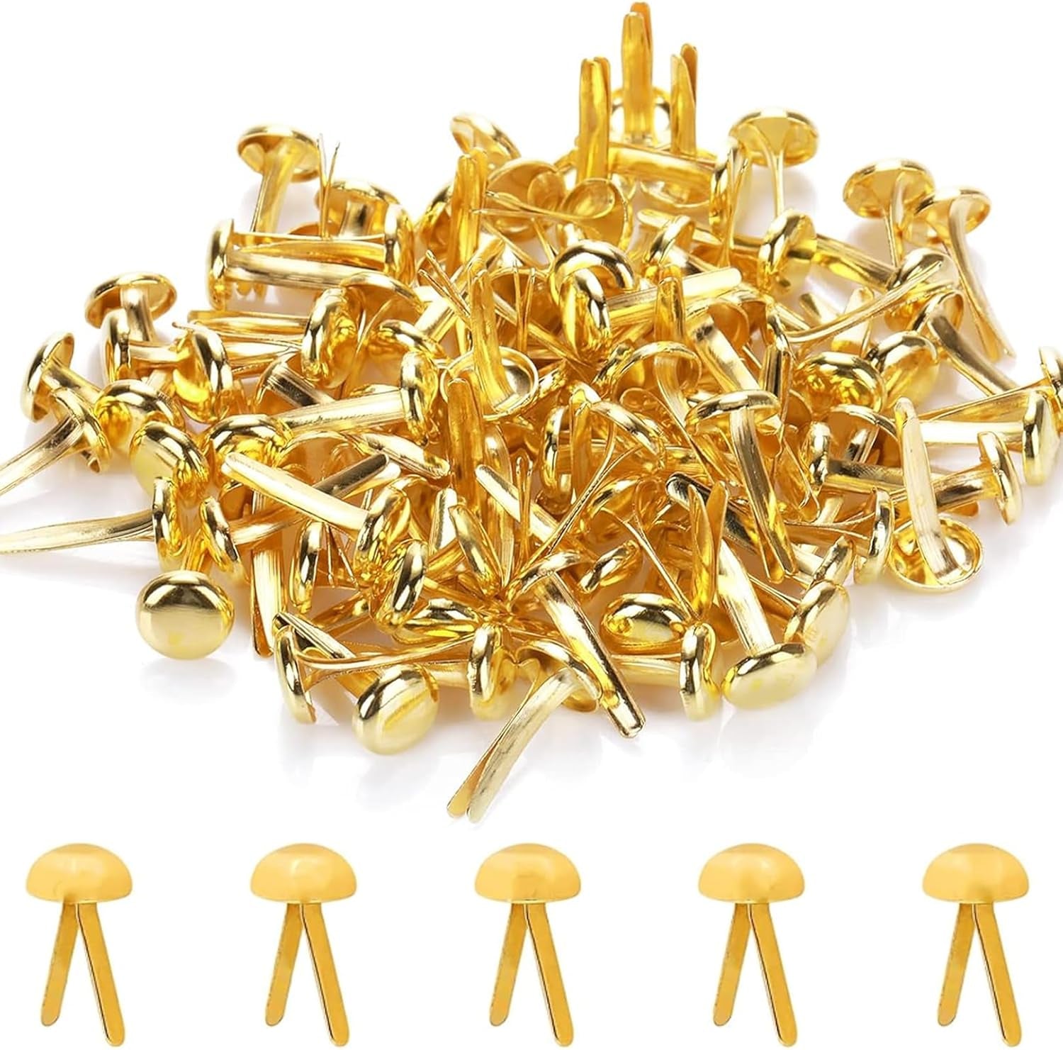 100Pcs Split Pins,Scrapbooking Brads Split Pins,Metal Paper Fasteners Mini Brads,8Mmx17Mm round Scrapbooking Brads Split Pins for Paper Craft DIY Stamping Scrapbook Office Household Supplies(Gold)