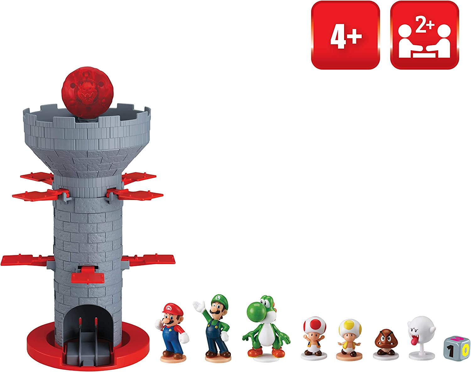 Games Super Mario Blow Up! Shaky Tower Balancing Game - Tabletop Skill and Action Game with Collectible Super Mario Action Figures (Pack of 1)