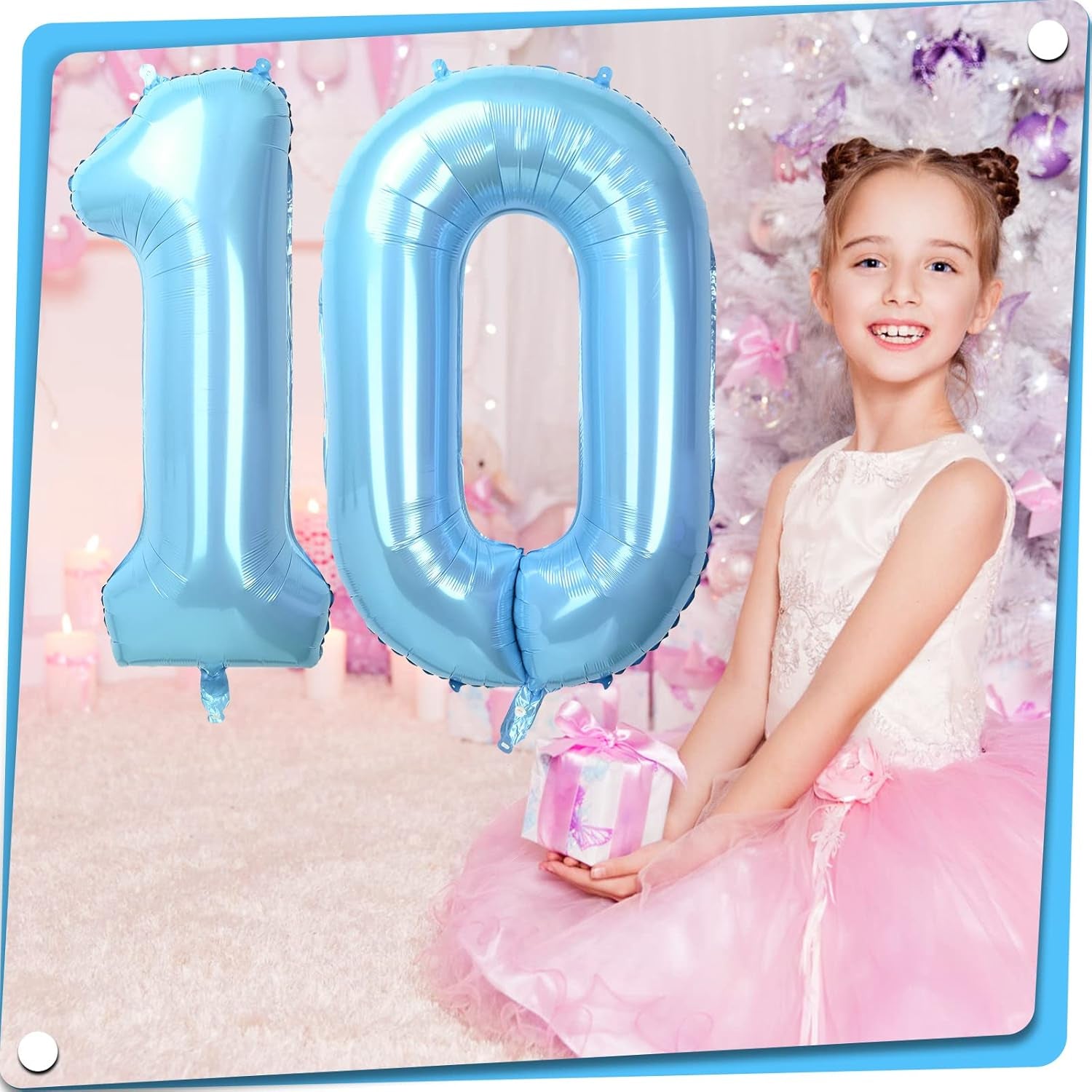 40" Baby Blue Number 1 Helium Foil Balloon for Birthday Party Decorations, Large Self Inflating for Age/Anniversary/Celebration