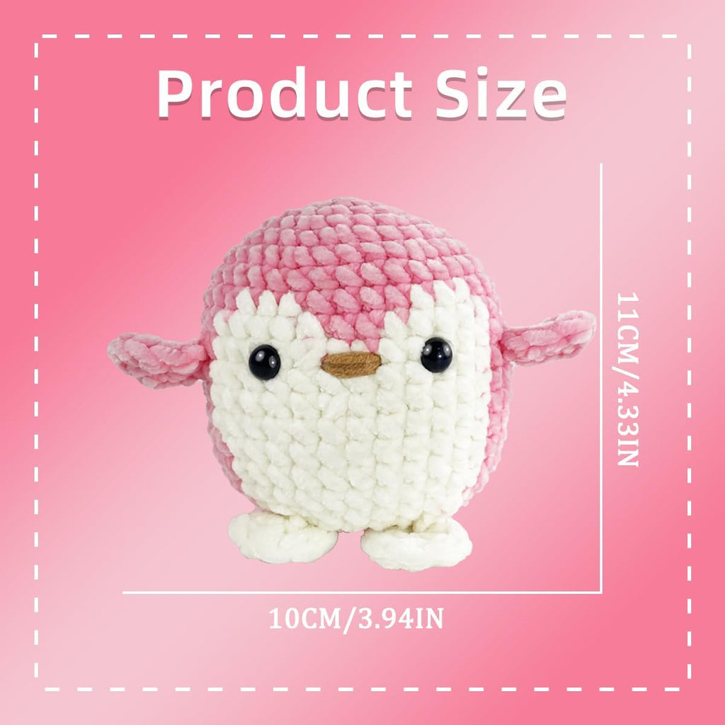 Crochet Kit for Beginners Adults - Knitting Kit with Step-By-Step Video Tutorial - Perfect for New Craft Lovers - Creative DIY Handicraft Gift for Kids Women Men - Pink Penguin