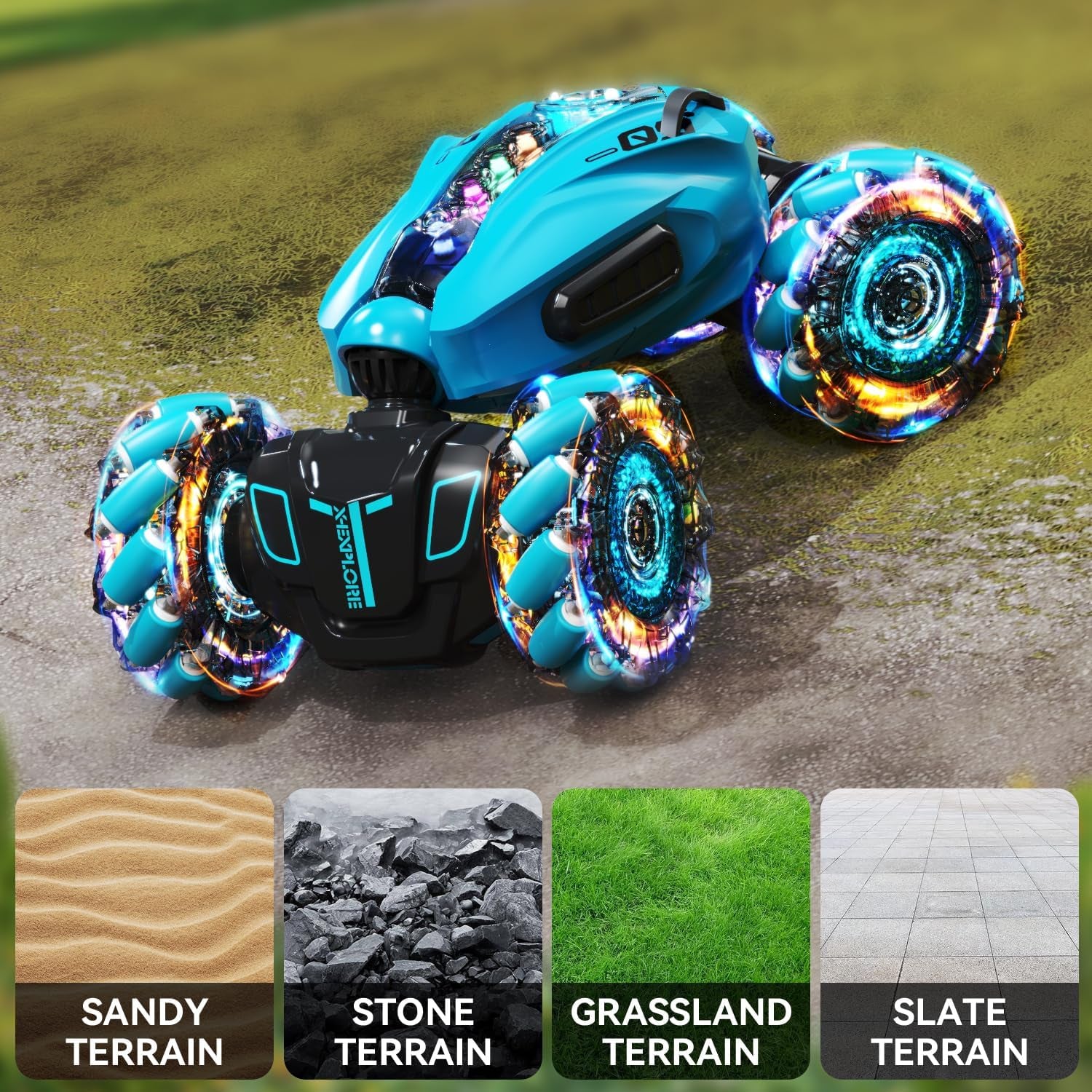 RC Stunt Car,2.4Ghz 4WD Remote Control Gesture Sensing Toy Cars,Double Sided Driving,360 °Rotation,Off Road Vehicle,Hand Controlled RC Car with Lights&Music, Birthday Gifts for Boys&Girls(Blue)