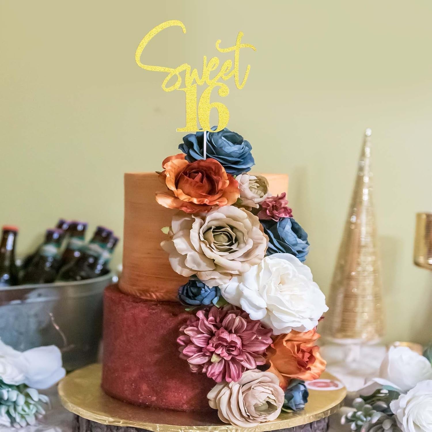 Sweet 16 Cake Topper Gold 16 Th Glitter Cake Topper 16Th Birthday Cake Topper Sweet Teenager Birthday Cake Pick, 16 Years Old Topper for Cake, Happy Sweet 16 Party Decoration Supplies