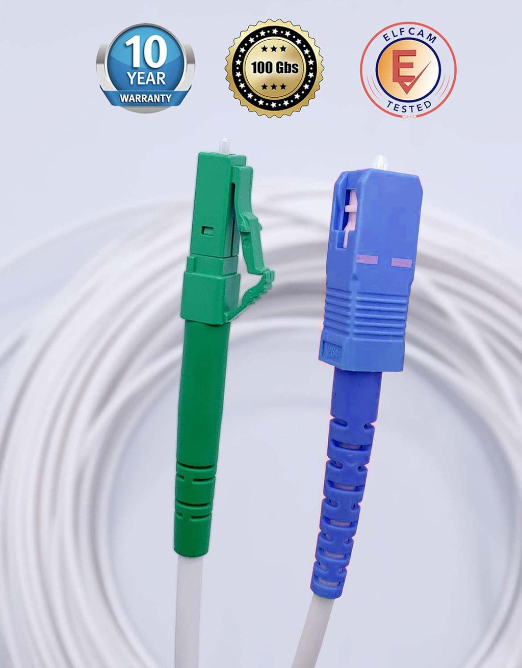 Fiber Optic Cable LC/APC to SC/UPC OS2 Simplex Singlemode LSZH, White (2M)