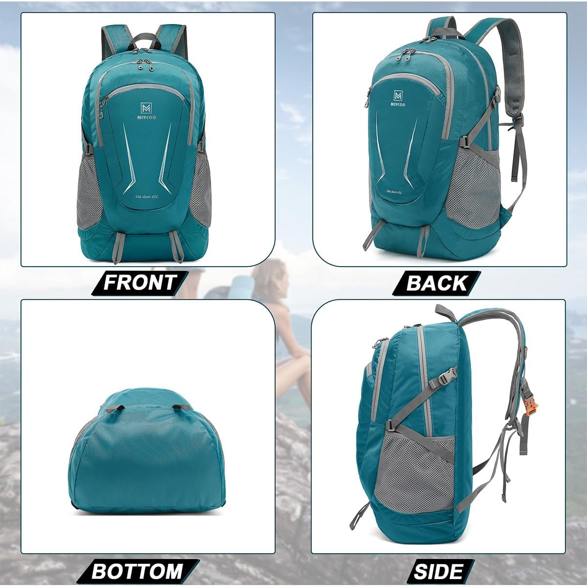 Lightweight Backpack for Men Women - Packable Hiking Travel Backpack - Foldable Outdoor Camping Daypack Blue