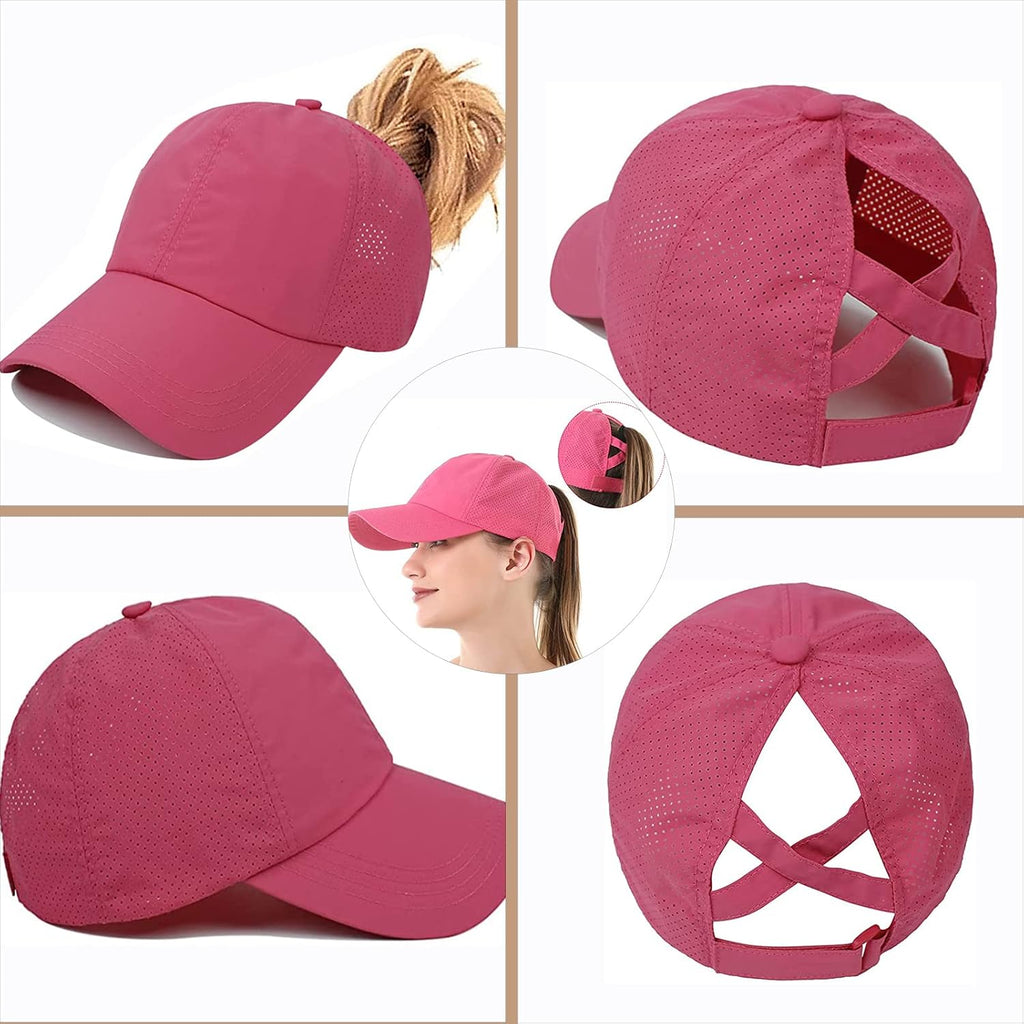 Womens Criss Cross Ponytail Baseball Cap,High Messy Bun Ponycap Quick Drying Mesh Outdoor Sports Hat with Ponytail Hole Adjustable Travel Summer Hat