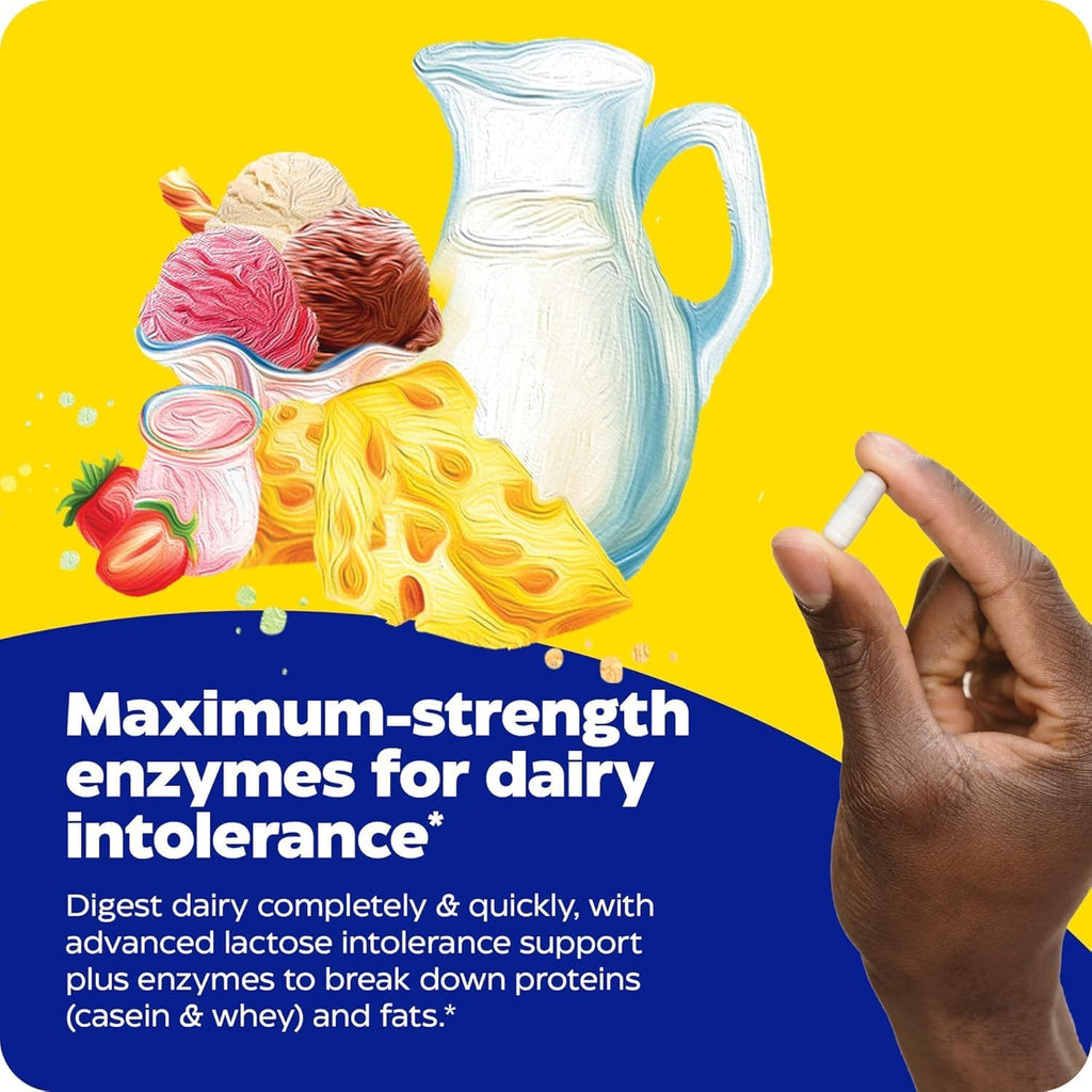 Lacto, Maximum Strength Formula for Dairy Intolerance, with Enzymes Lactase and Protease, Relieves Digestive Discomfort, 30 Capsules (30 Servings)