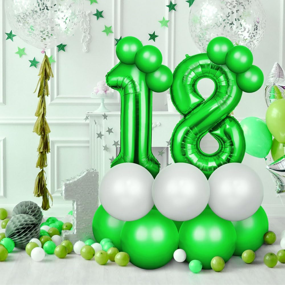 Helium Balloons - 40 Inch Number Balloons with Large Numbers - Birthday & Wedding Party Decorations (Green)