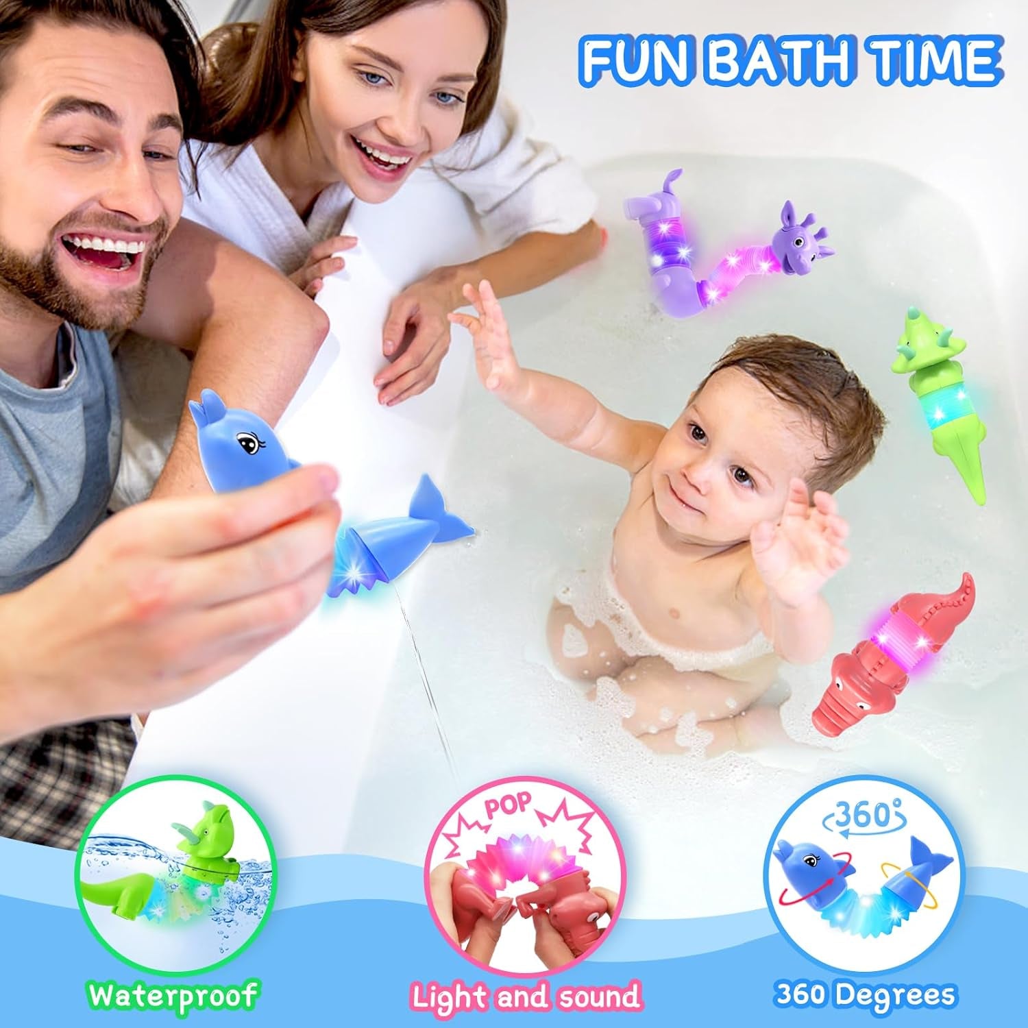 2025 Upgraded Baby Bath Toys,Educational Light up Bath Toys for Kids 1-3, 4 Pcs Light up Floating ,Stress Relief, Toddler Newborn Birthday Easter Baby Gifts
