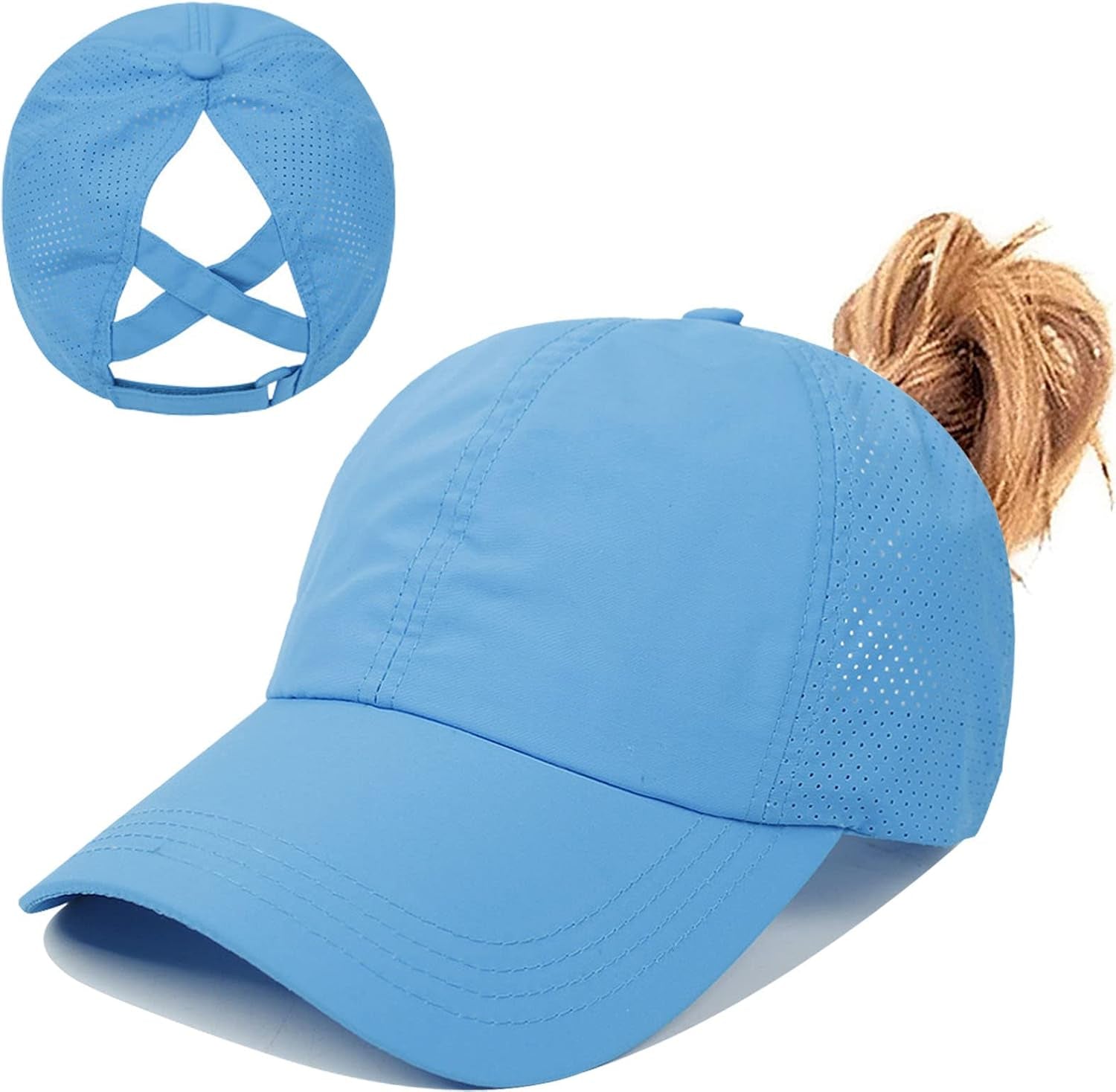 Womens Criss Cross Ponytail Baseball Cap,High Messy Bun Ponycap Quick Drying Mesh Outdoor Sports Hat with Ponytail Hole Adjustable Travel Summer Hat