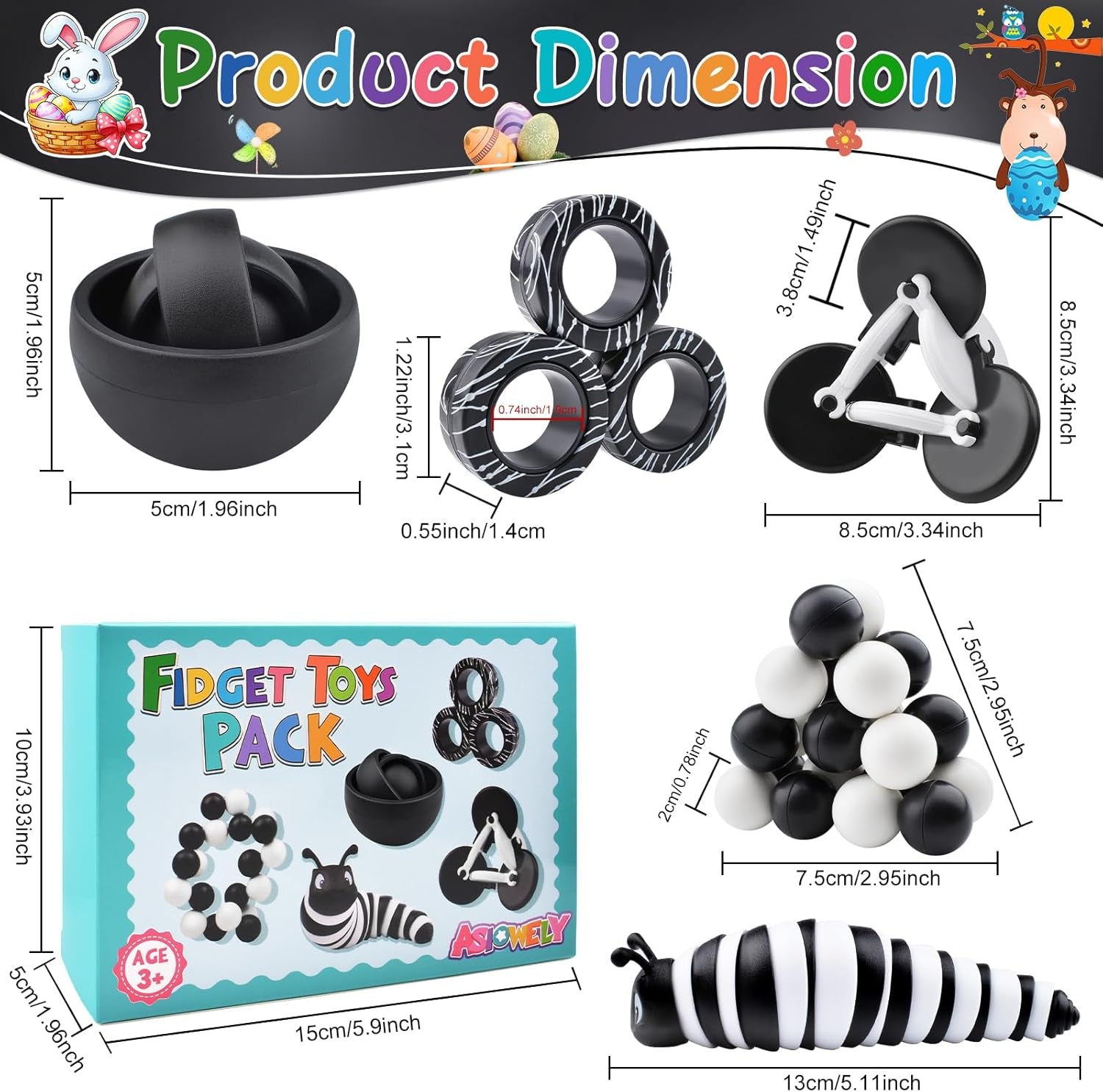 Fidget Toys Adults Pack, Sensory Toys Set Easter Basket Stuffers for Kids 8-12 Teen Autism, Desk Toy Stress Relief Fidget Spinners for ADHD Gifts for Children Cool Gadgets for Men