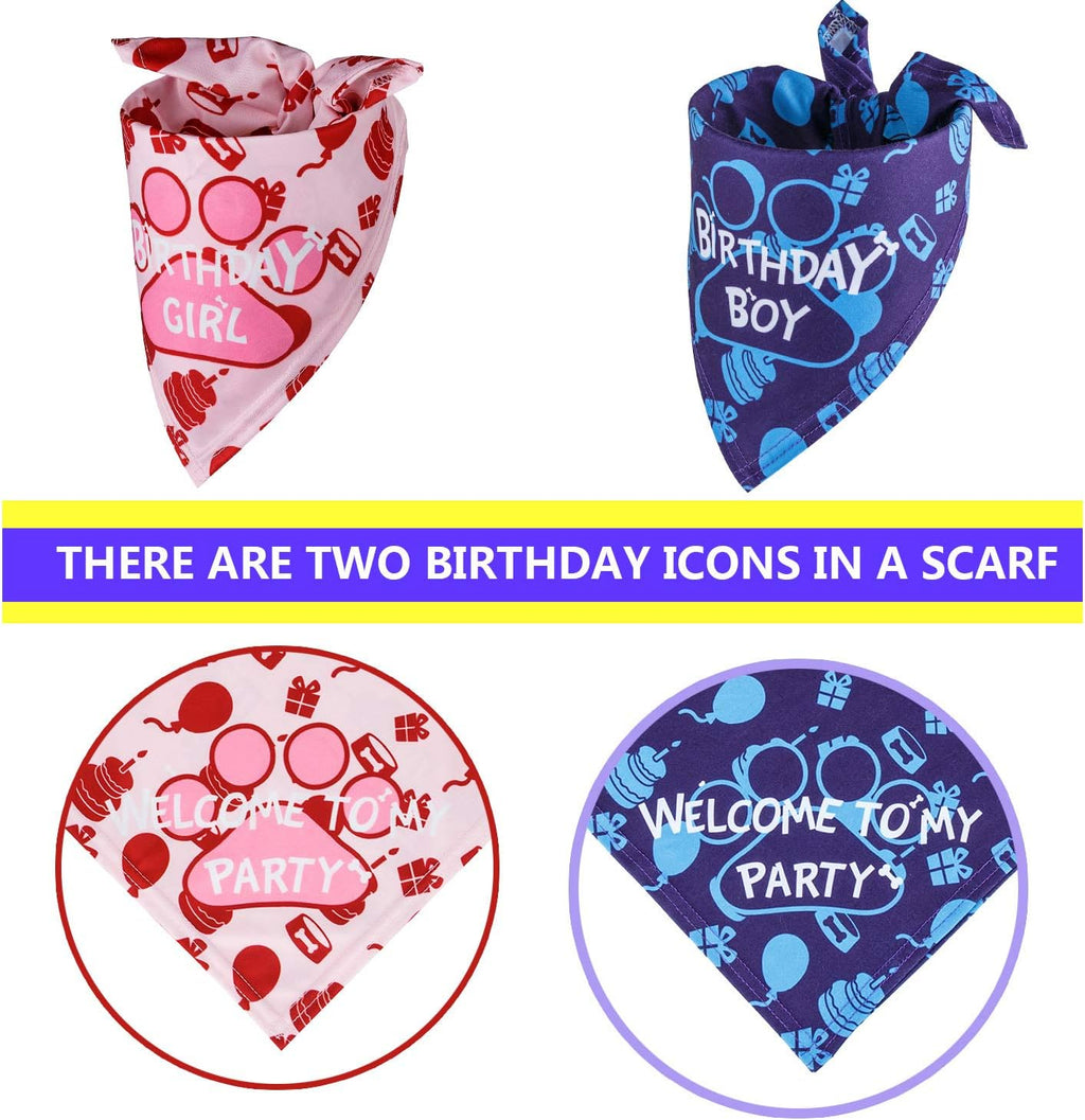 Dog Birthday Bandana, Dog Birthday Boy Hat Scarfs Flag Balloon with Cute Doggie Birthday Party Supplies Decorations (Style1, Pink)