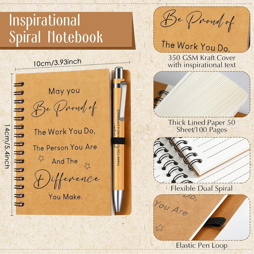 2 Pcs Thank You Gift for Colleagues Women Teacher Leaving Gifts Employee Appreciation Inspirational Notebook Ballpoint Pen Kraft Lined Notepad Award for Coworker Volunteer(Difference)