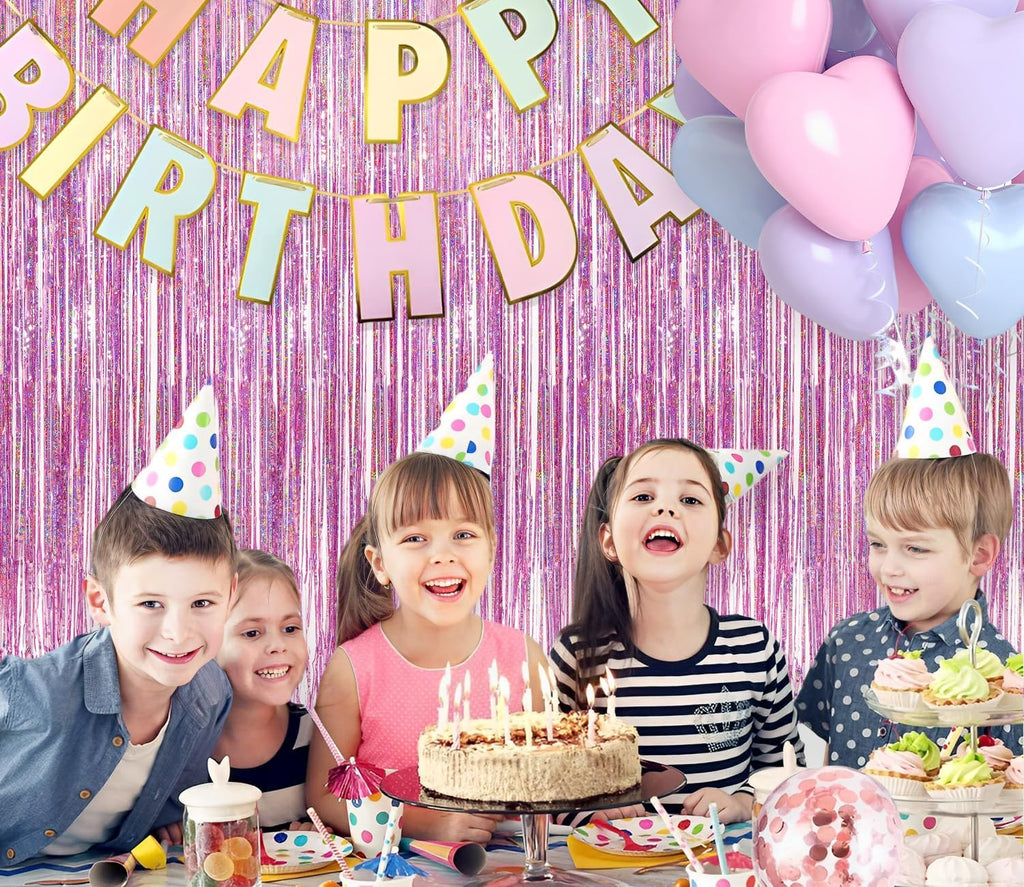 Pink Foil Fringe Curtain Backdrop, Sparkle Tinsel Metallic Curtains for Girls Birthday Party Wedding Photo Backdrop Christmas Hen Disco Party Decorations (2Pack, 1X2.5M)